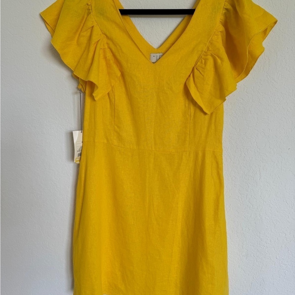 A NEW DAY Yellow Flutter Sleeve A-line Mini Dress Size 4 - Picture 8 of 10